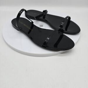Stuart Weitzman Sawyer Jelly Flat Slides Sandals Black SZ 8 2 Straps Minimalist